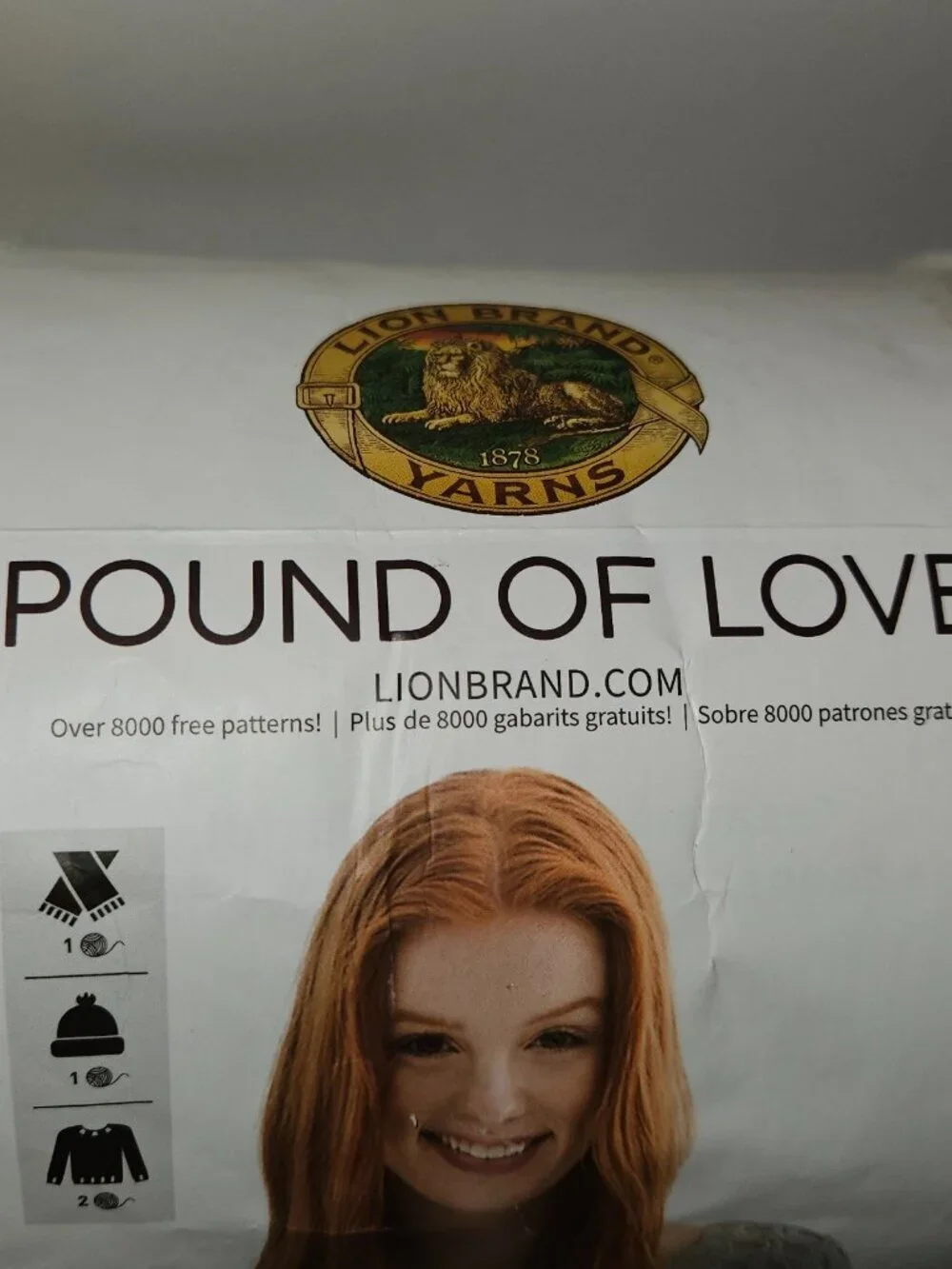 NOS Lion Brand Yarn Pound of Love Antique White 16 oz 1020 Yards 100% Acrylic
